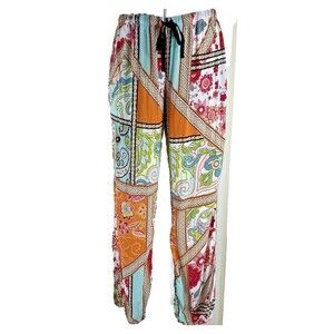 Josie Natori Night Pant Geo Floral Bright Colors Elastic Waist Drawstring Comfy